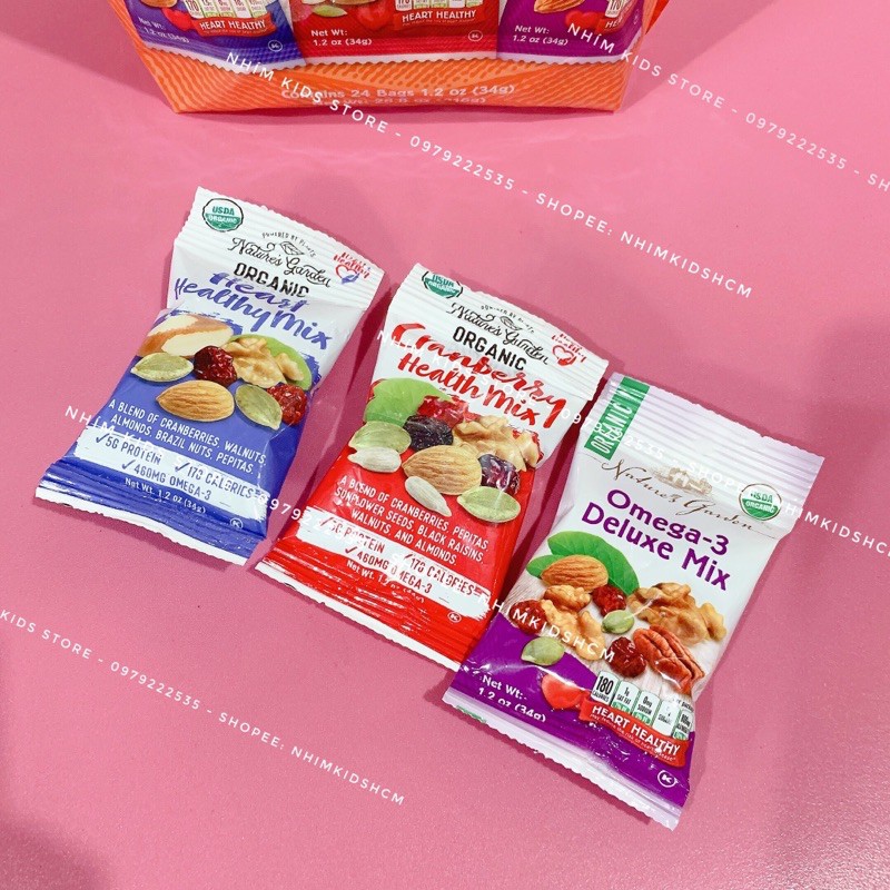 Hạt tổng hợp & trái cây sấy khô Healthy Trail Mix – Organic Trail Mix Snack Packs 34g