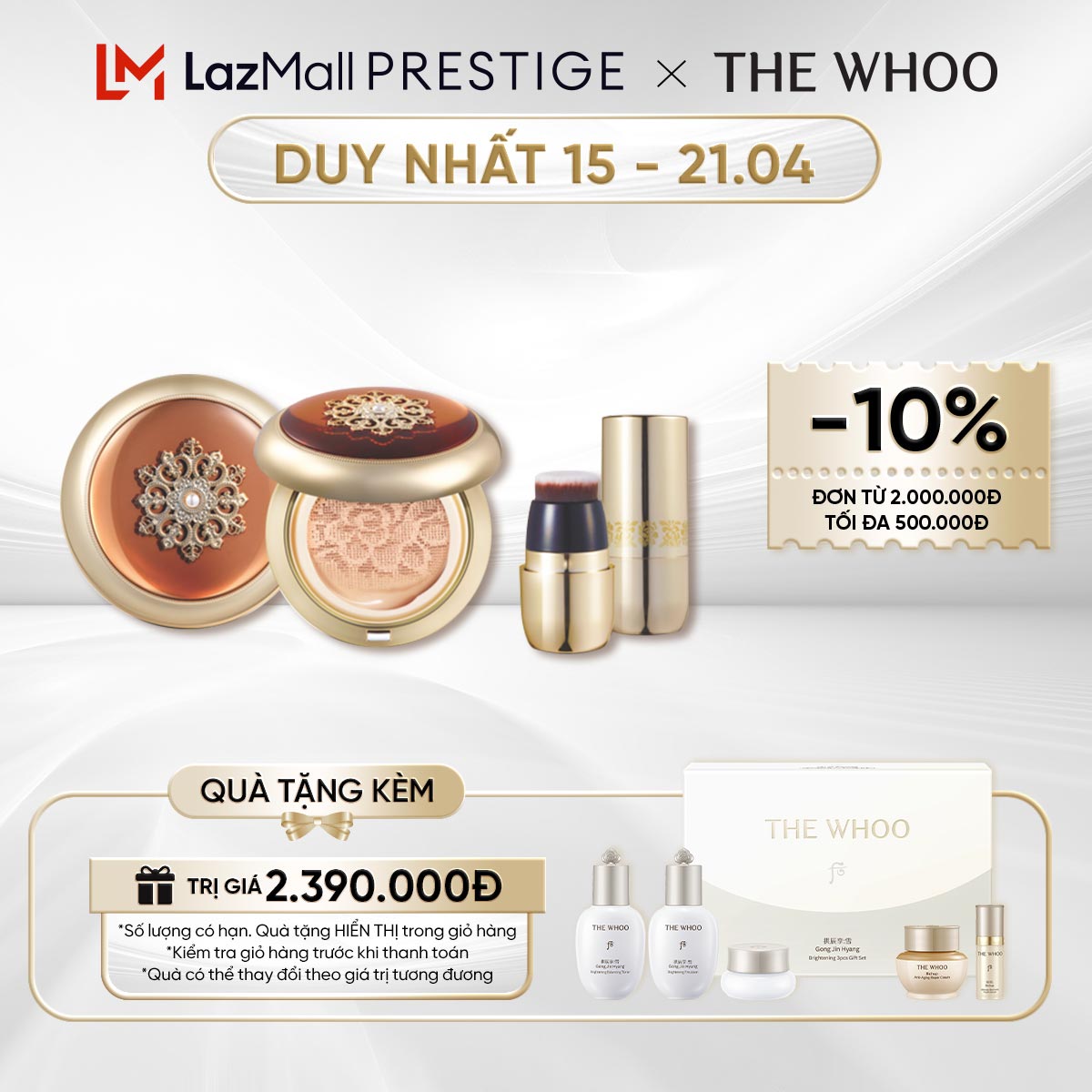 [THE WHOO OFFICIAL] [Tặng kèm 1 lõi 15g] Phấn nước trang điểm chống nắng, dưỡng trắng chống lão hóa Cheon Gi Dan Essence Cushion SPF50+/PA+++