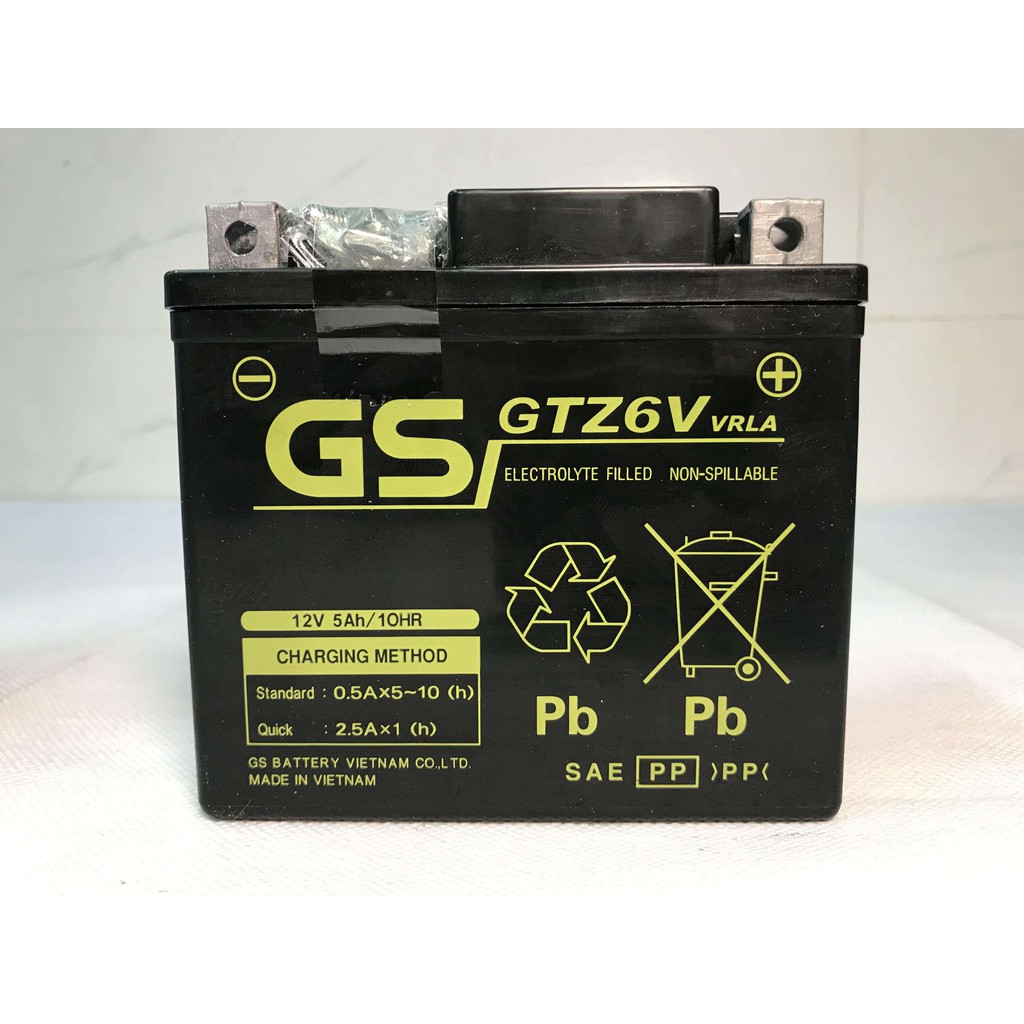 Bình ắc quy khô gs gtz6v airblade 125, winner, vision từ 2014, sh vn 125/150, sh mode,lead 125 từ 2013,pcx 125