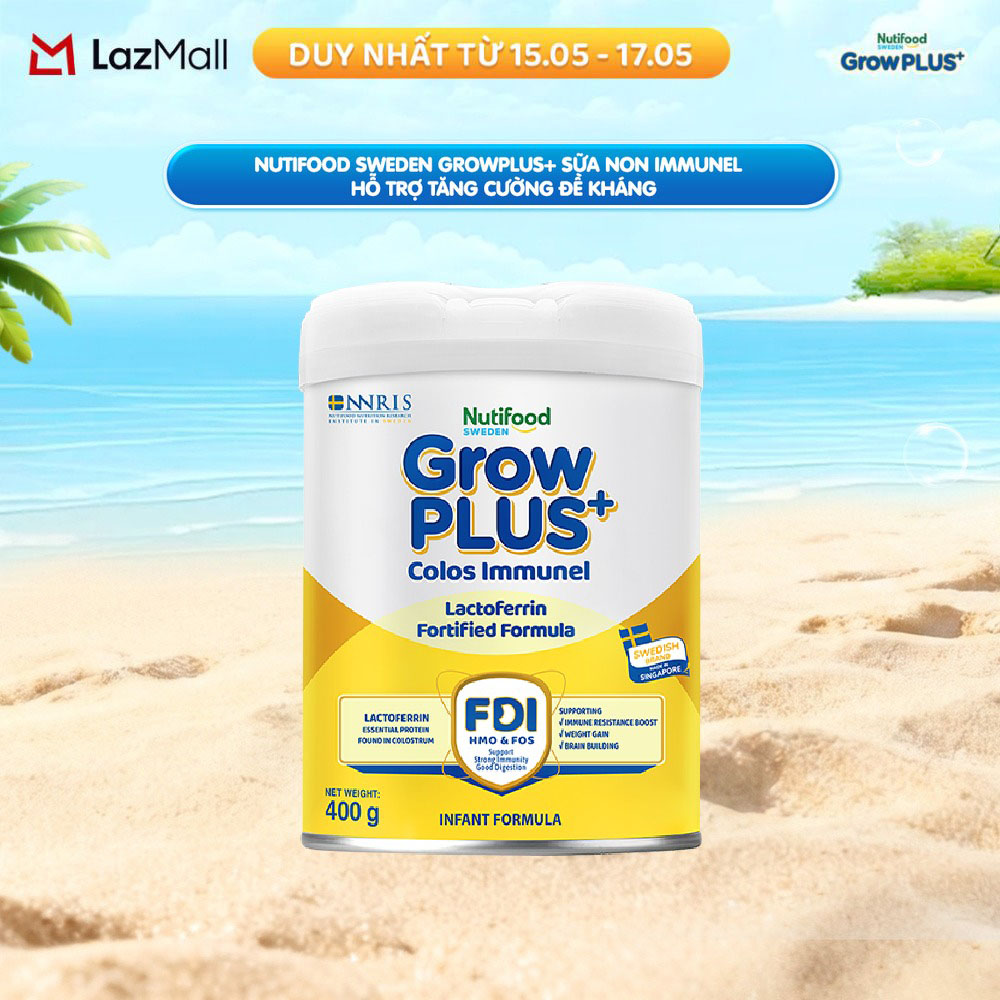 Sữa Bột Nutifood Sweden GrowPLUS+ Sữa Non Immunel từ 0 - 12 tháng lon 400 g (Bao bì tuỳ lô hàng)