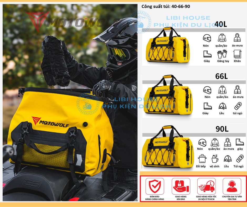  Túi Trống Chống Nước Motowolf Dung Tích 40L 66L Cao Cấp Phản Quang Phù Hợp Du Lịch Đi Phượt - MÃ: MB4 