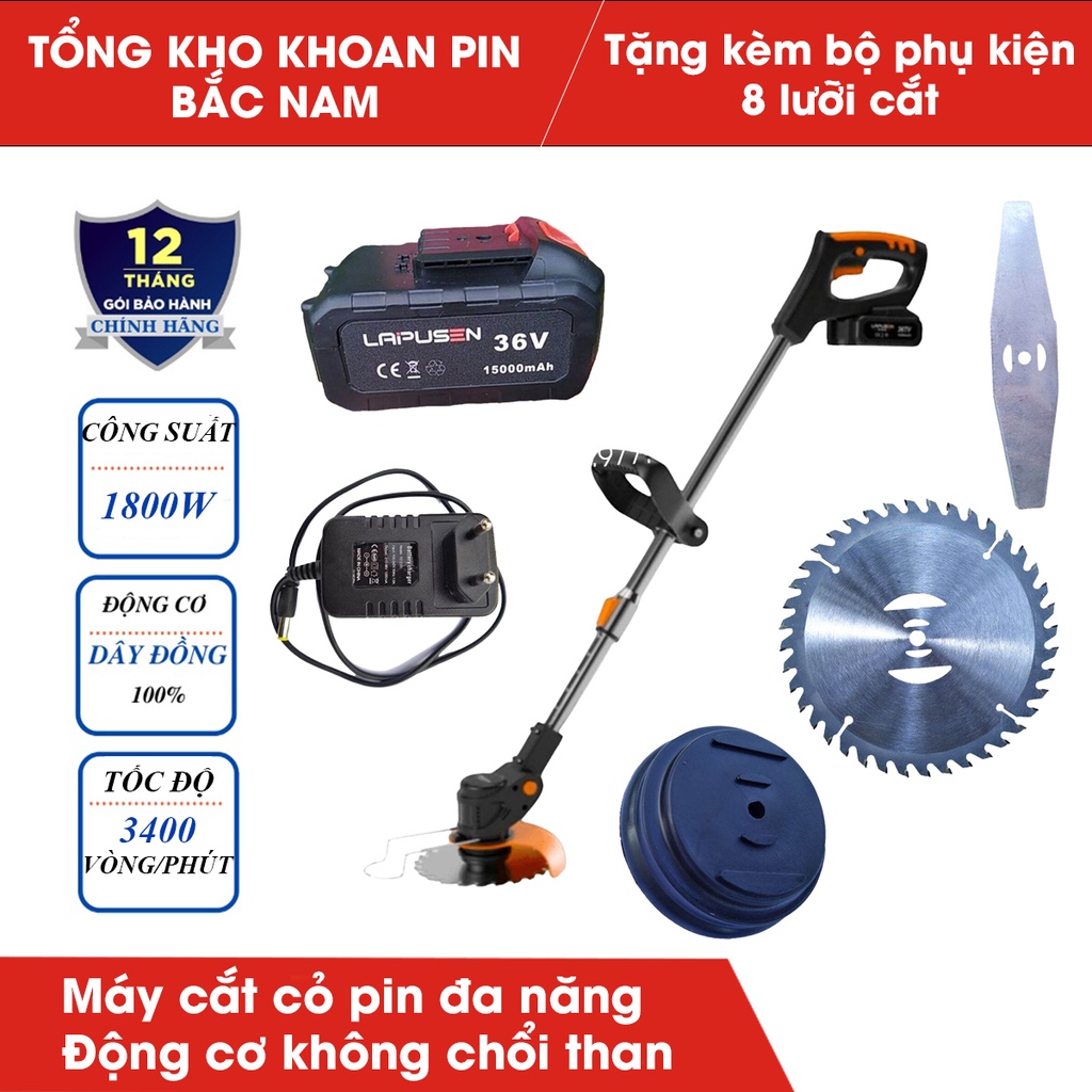 Máy cắt cỏ, tỉa cành cầm tay LAPUSEN pin khủng 15000mah, động cơ mạnh 1800w