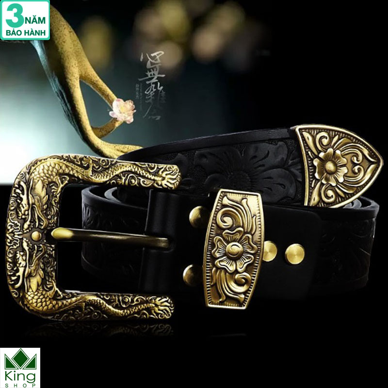 [HCM]Thắt Lưng Nam Da Bò  Miếng 100% Handmade Đầu Khóa Rồng Đúc Đồng 3 Mảnh - Bảo Hành 3 Năm
