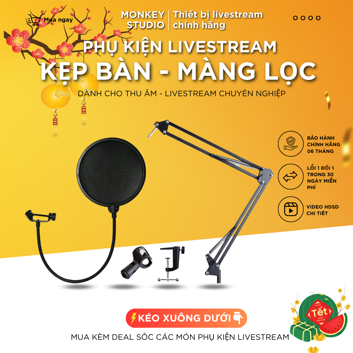 Kẹp Bàn Mic Thu Âm, Màng Lọc Âm ⚡ HÀNG CHÍNH HÃNG⚡ Giá Đỡ Mic Livestream, Giá Treo Mic Chất Lượng Cao