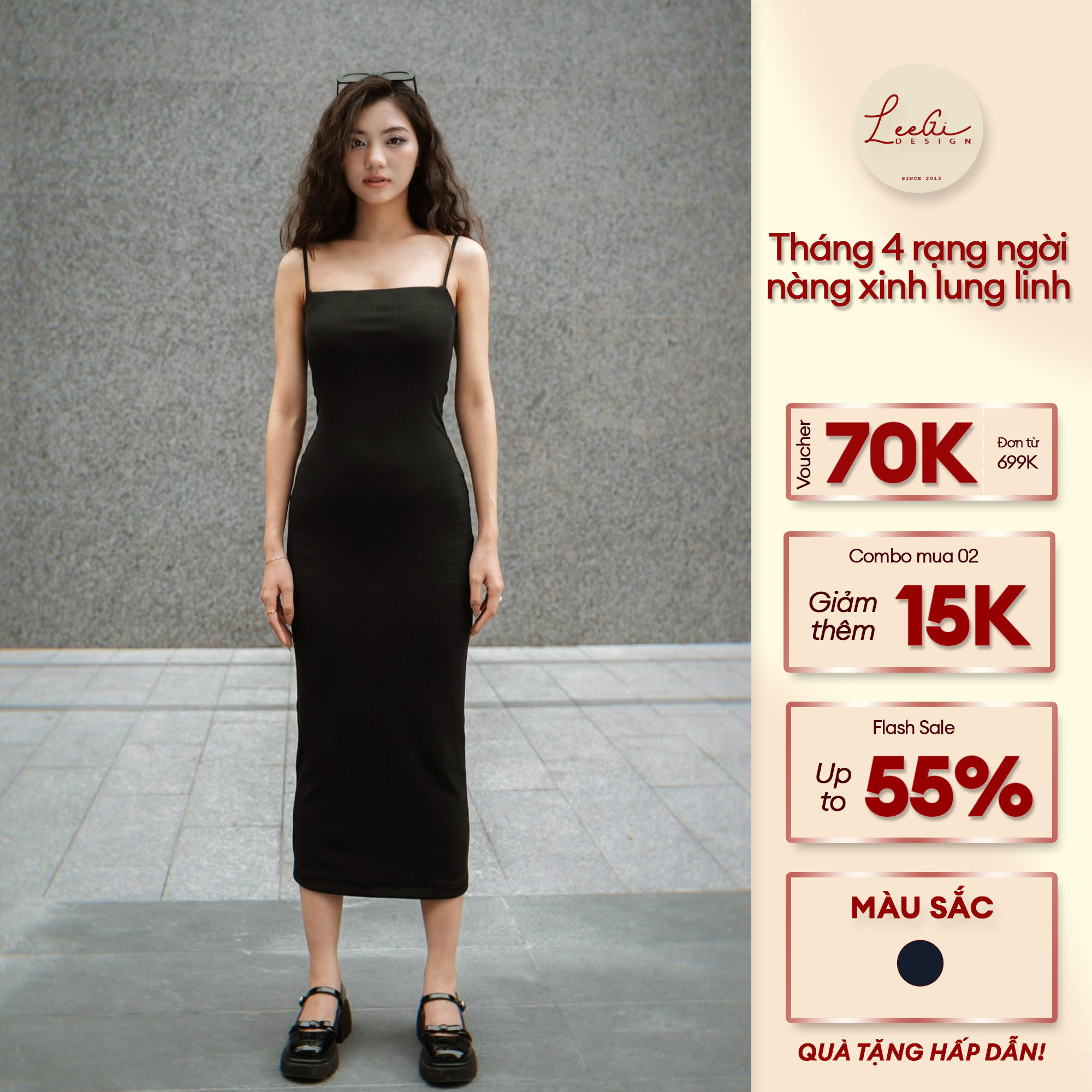 Đầm 2 dây body tăm lạnh dáng dài Leegi Design