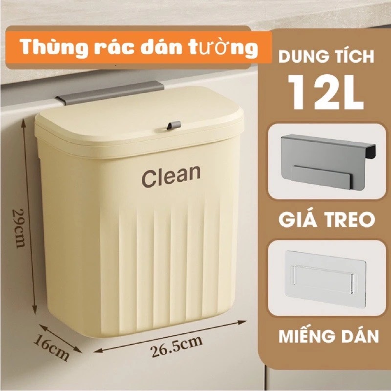 THÙNG RÁC TREO TỦ NHÀ BẾP NHỰA TỐT CÓ NẮP DẬY - DUNG TÍCH 12L