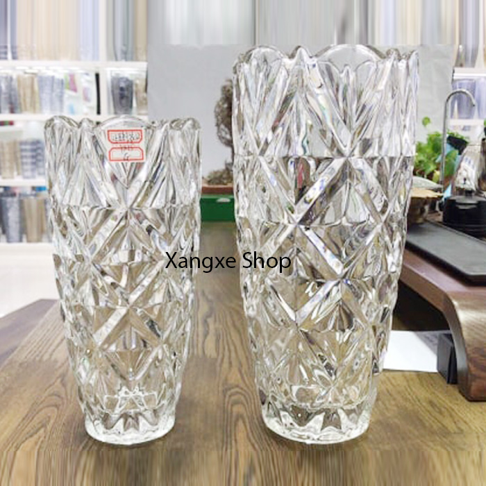 Lọ Hoa Cao Cấp - Bình cắm hoa thuỷ tinh hoạ tiết kim cương siêu đẹp cao 25cm - 30cm - mẫu mới