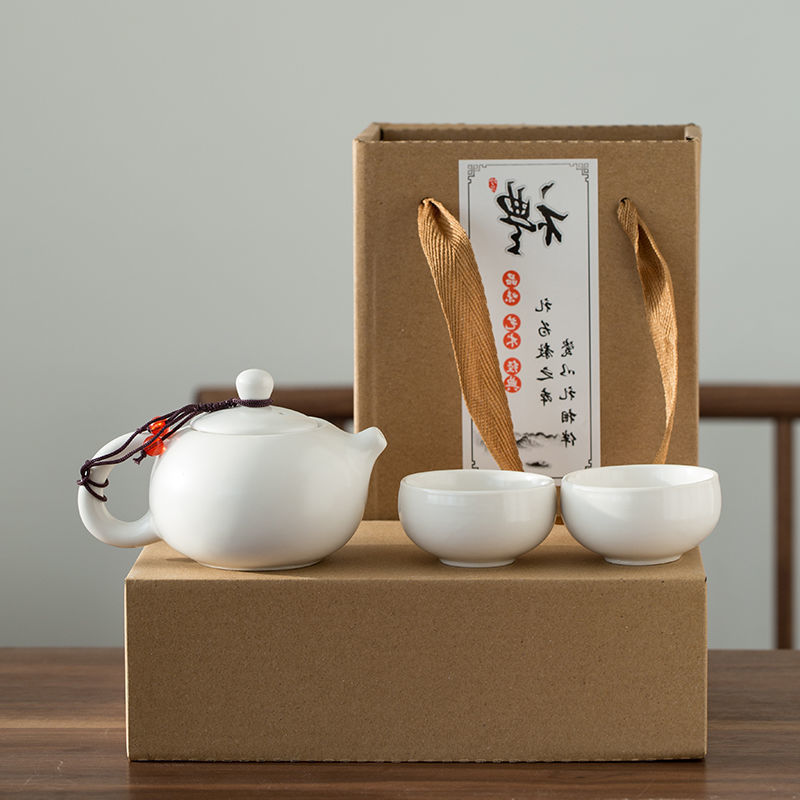 Bộ ấm & chén trà - 2 chén - túi xách giấy đẹp - màu trắng 2 chén