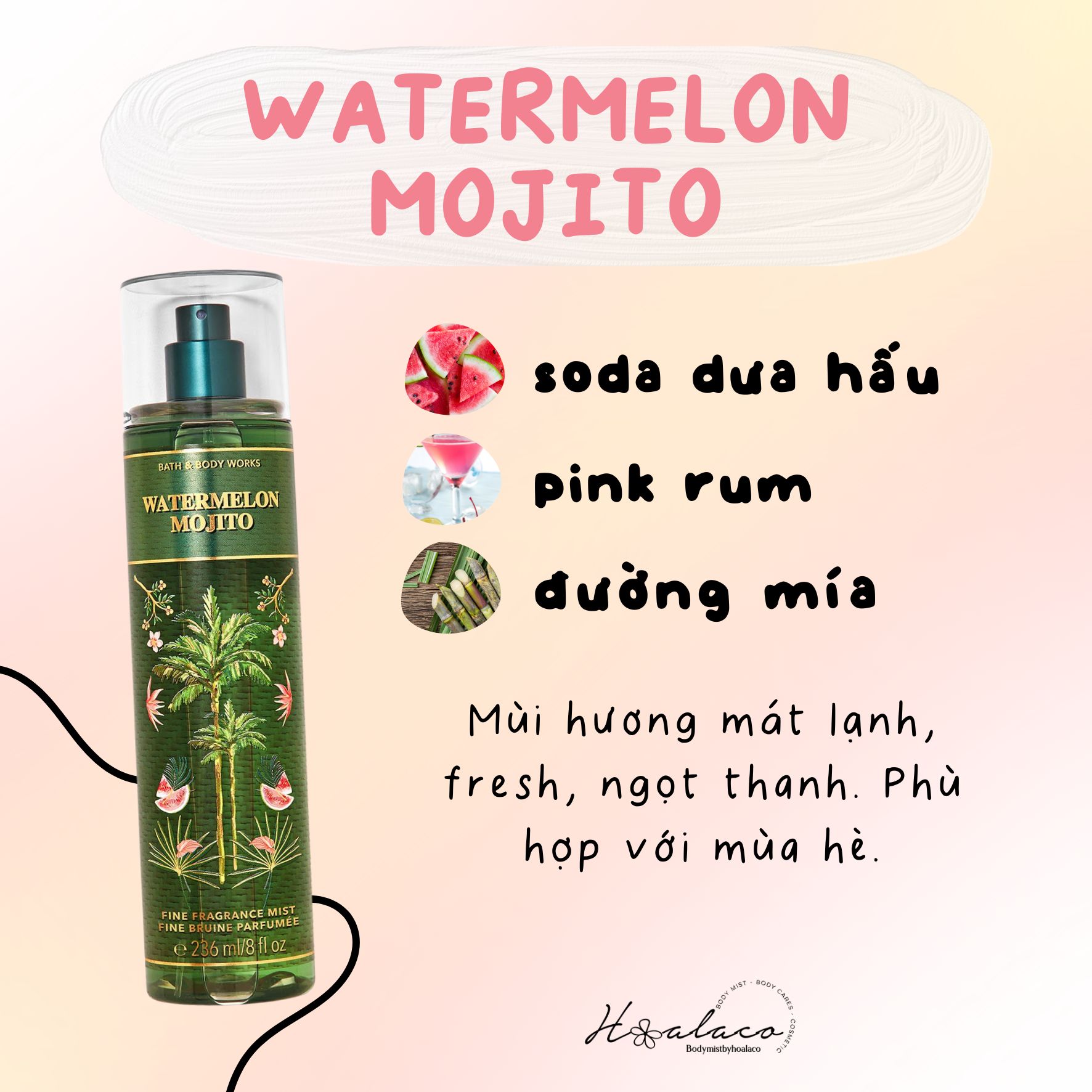 Xịt thơm toàn thân body mist watermelon mojito - bath & body works