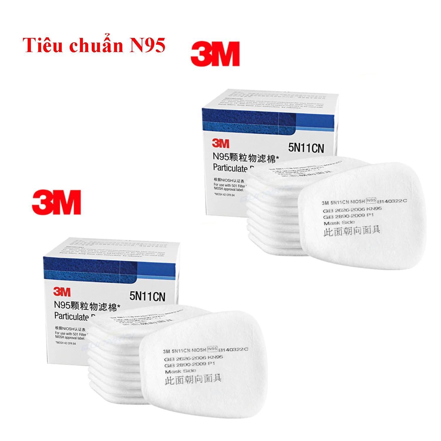 Combo 2 hộp tấm lọc mỗi hộp 10 tấm lọc bụi cotton 3m 5n11cn n95 dùng cho mặt nạ 3m 6200, 3m 6100, 3m 7502, 3m 7501, 3m 6800