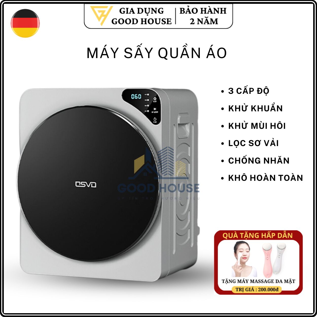 Máy sấy thông hơi Osvo 4kg máy sấy quần áo nhanh hoàn toàn tự động và khử trùng quần áo thông minh Bảo hành 2 năm