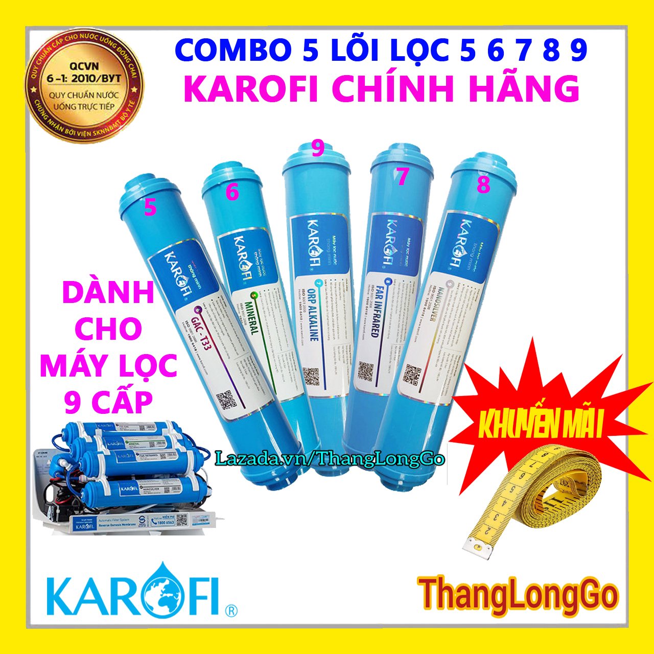 COMBO 5 LÕI LỌC NƯỚC KAROFI SỐ 56789  LÕI KHOÁNG KAROFI SỐ 56789