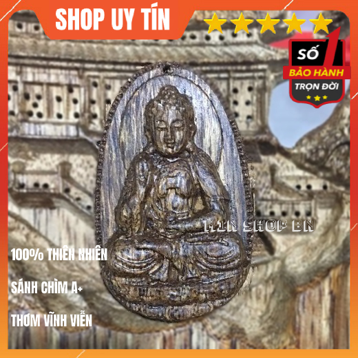 Mặt Dây Chuyền Phật A Di Đà ̣Phù Trợ Tuổi TUẤT, HỢI .Mặt dây chuyền Trầm Hương Sánh Chìm Tự Nhiên Thơm Vĩnh Viễn
