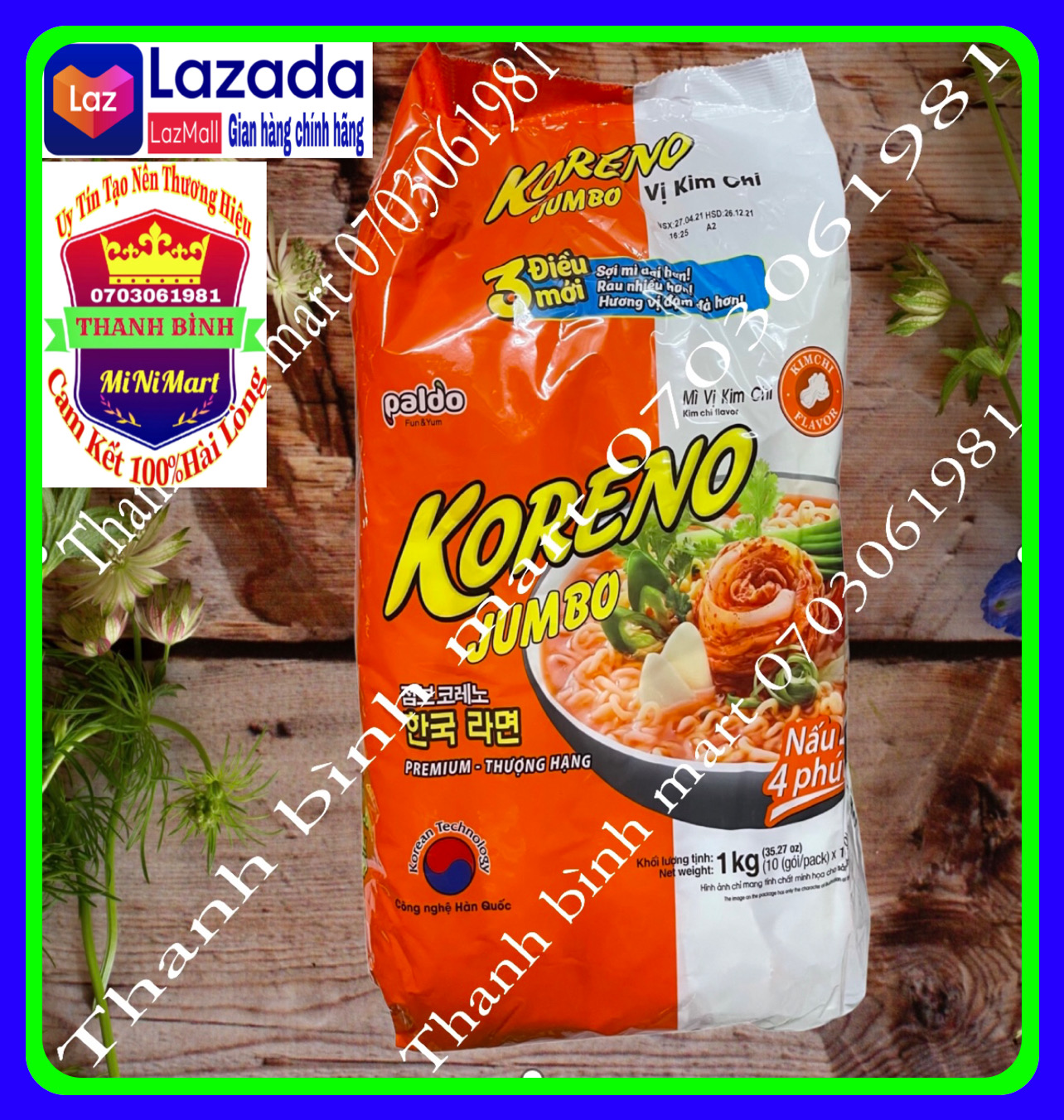 Mì koreno jumbo hàn quốc vị kim chi bịch 1kg x 10gói x100g