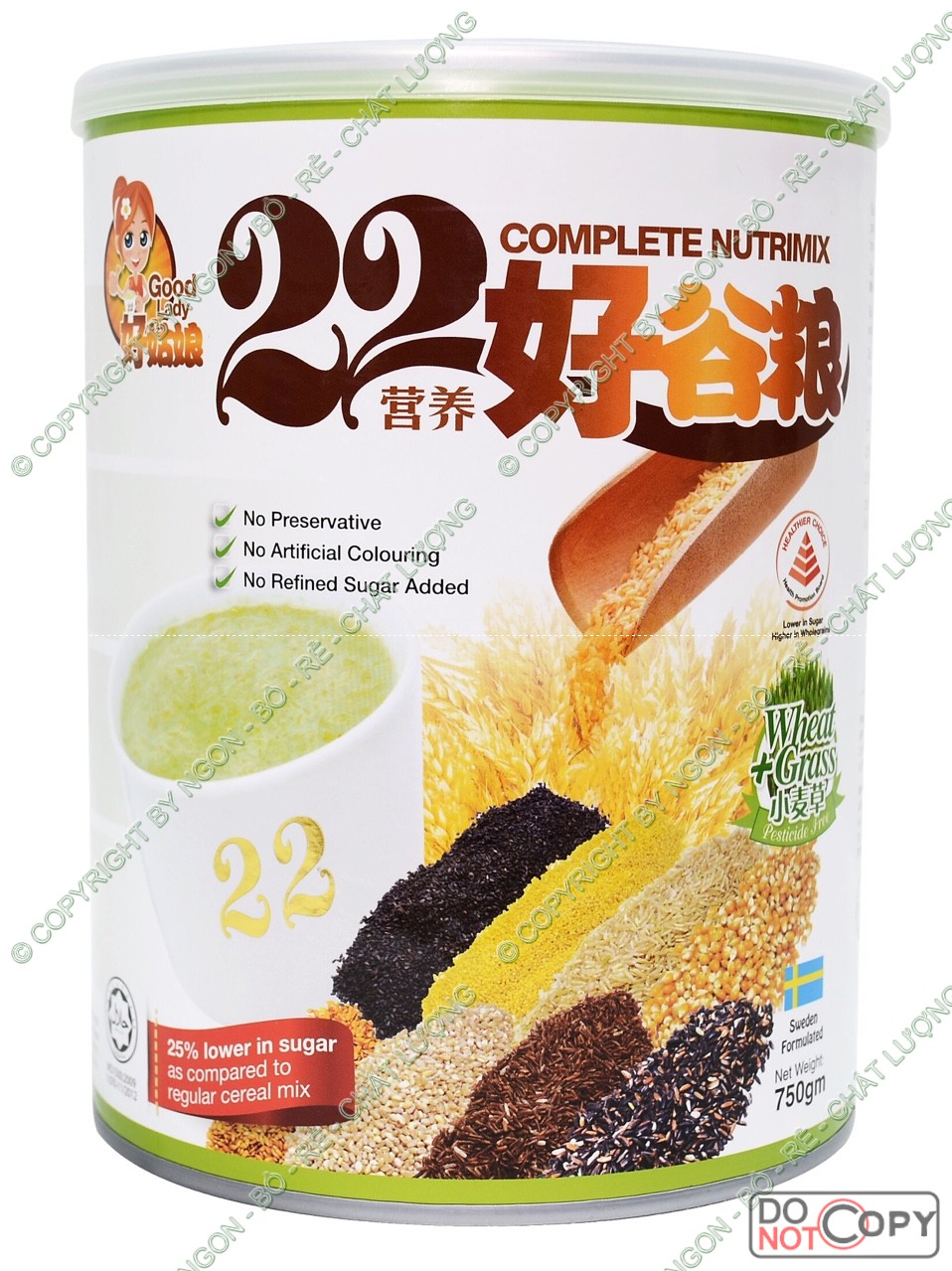 Bột ngũ cốc dinh dưỡng cao cấp 22 dưỡng chất 22 Complete Nutrimix - Wheat Grass (Mầm lúa mì) - hộp thiếc 750g