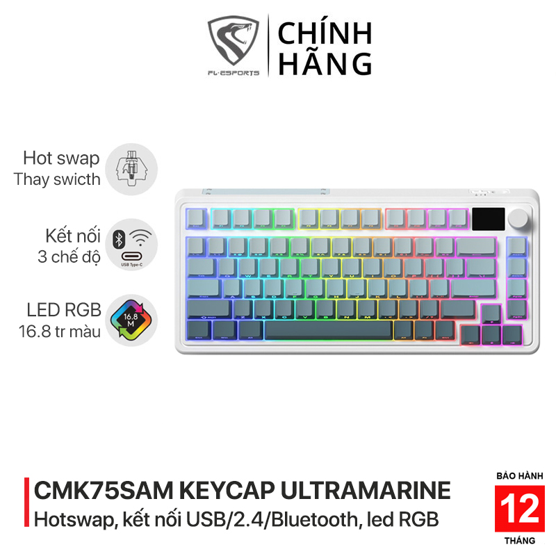 Bàn phím cơ chơi game không dây FL-Esports CMK75SAM OEM keycap Ultramarine 3 Mode RGB - Hotswap - Led RGB - 3 chế độ kết nối - Gateron Pro switch - Pin 3000mAh