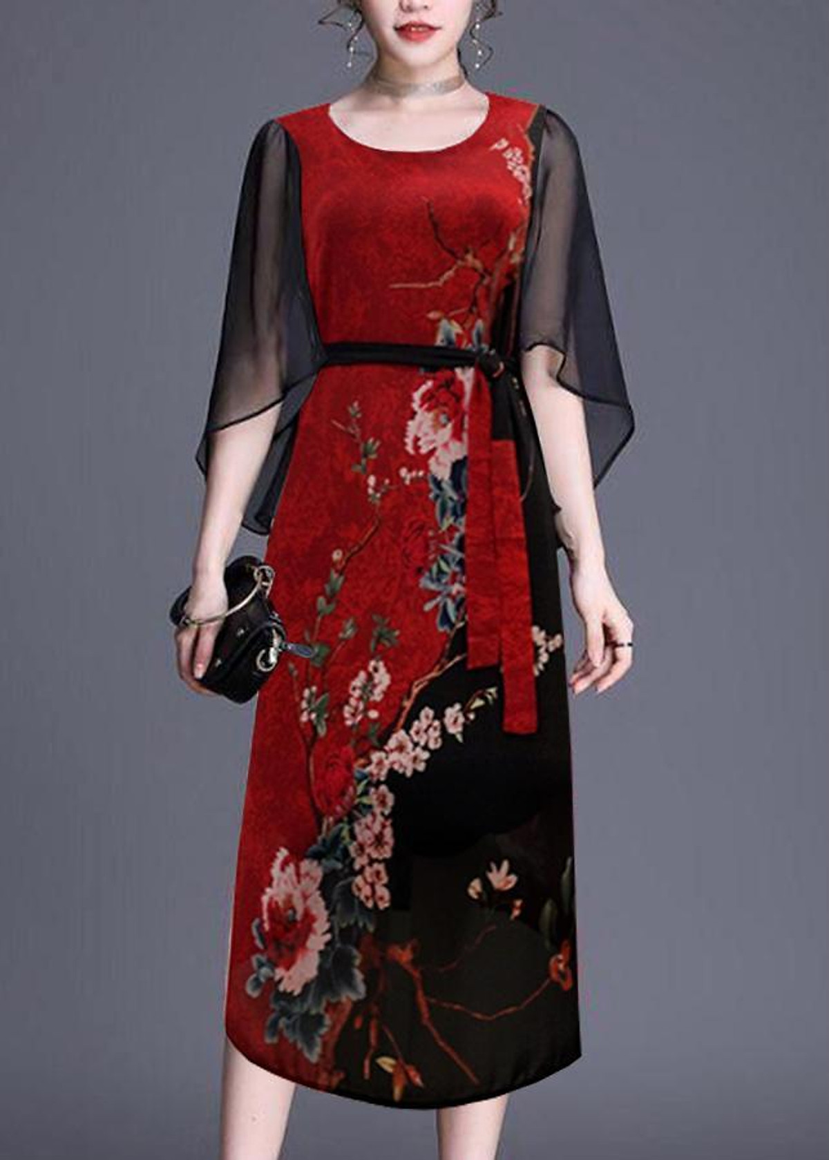 Đầm suông bigsize kiểu đầm suông tay cánh tiên in lá cây romi 3205