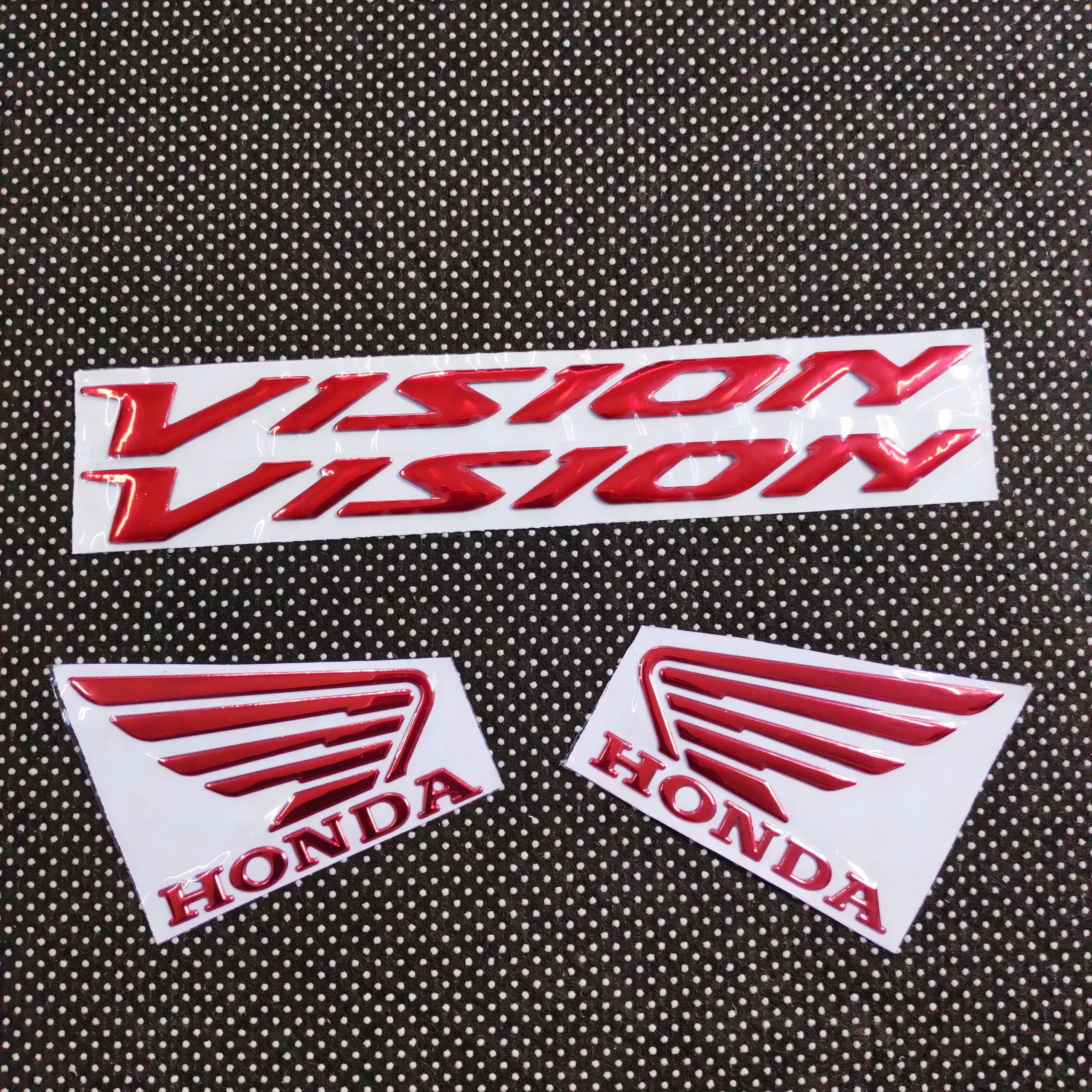 [TEM VISION] COMBO bộ tem logo chữ nỗi tem tên xe VISION và tem logo cánh chim HONDA (màu ĐỎ)