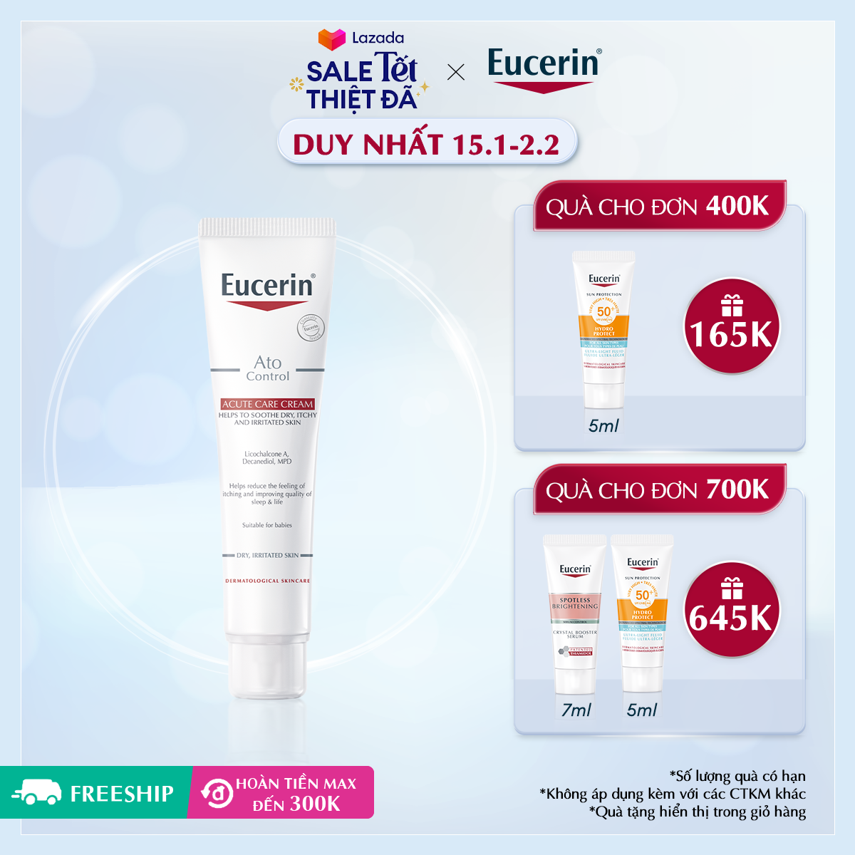 Kem dưỡng làm dịu da giai đoạn bùng phát Eucerin Ato Control Acute Care Cream 40ml