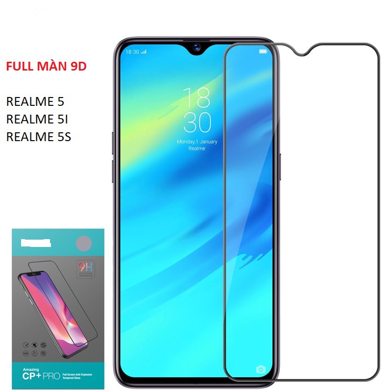Kính cường lực 9d realme 5/ realme 5i/ realme 5s full màn cao cấp - 6.5 inch