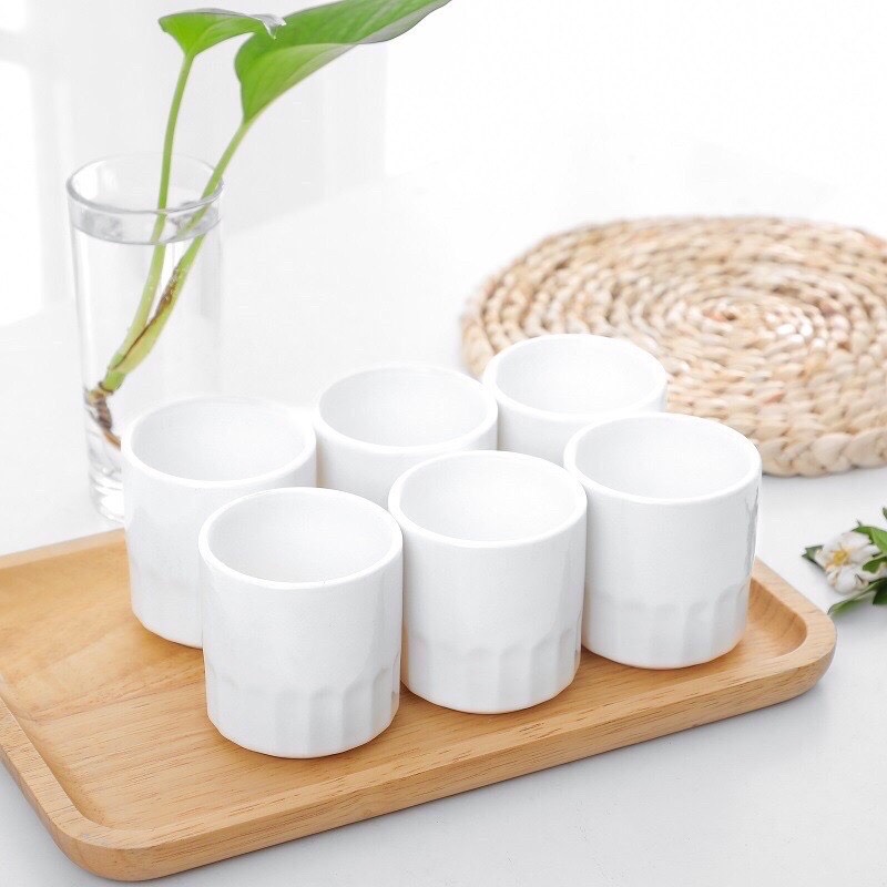 Bộ 6 ly trà sứ trắng tráng men 160ml