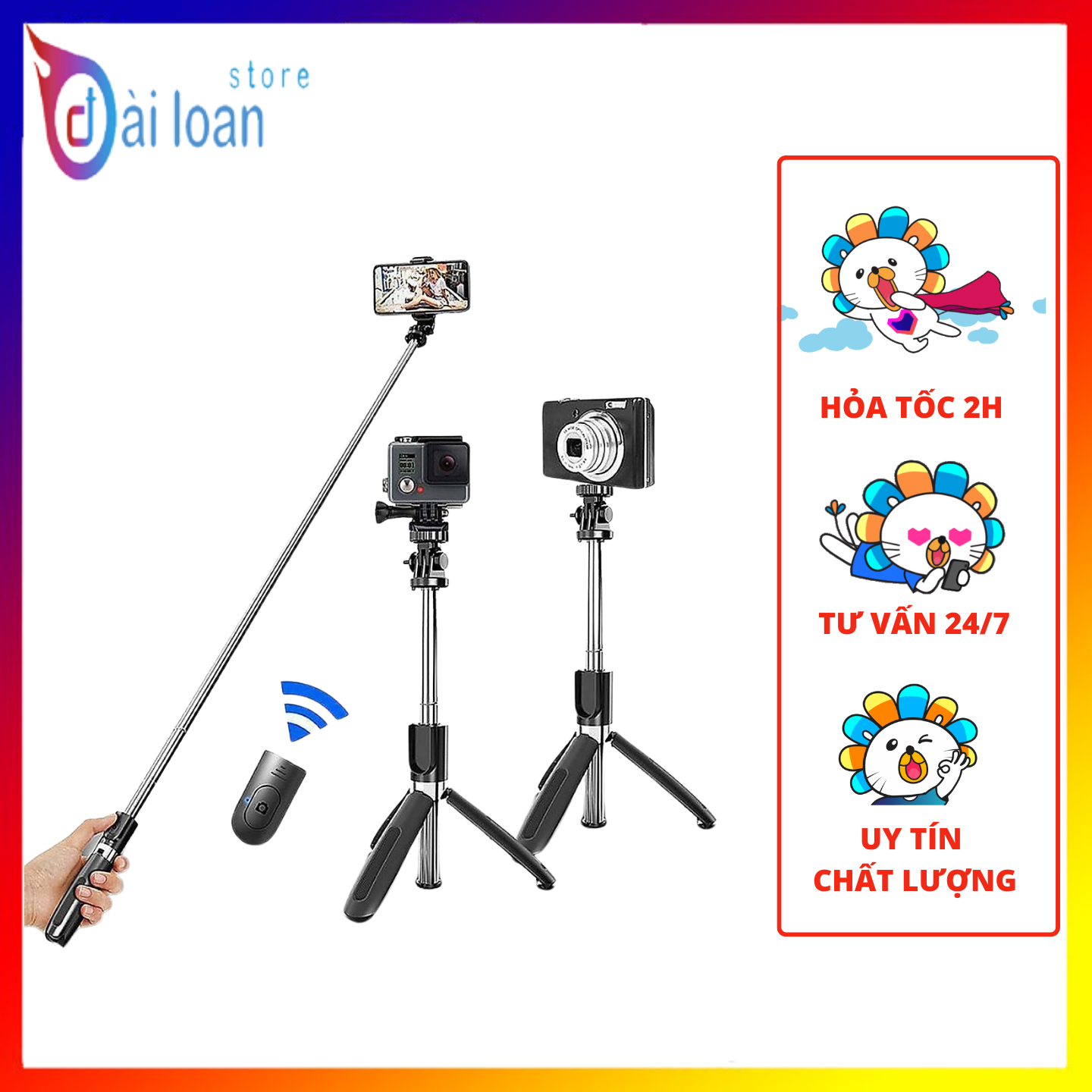 Gậy chụp ảnh 3 chân gậy tự sướng tripod đa năng Selfiecom L02 chụp hình bằng remote Bluetooth 4.0