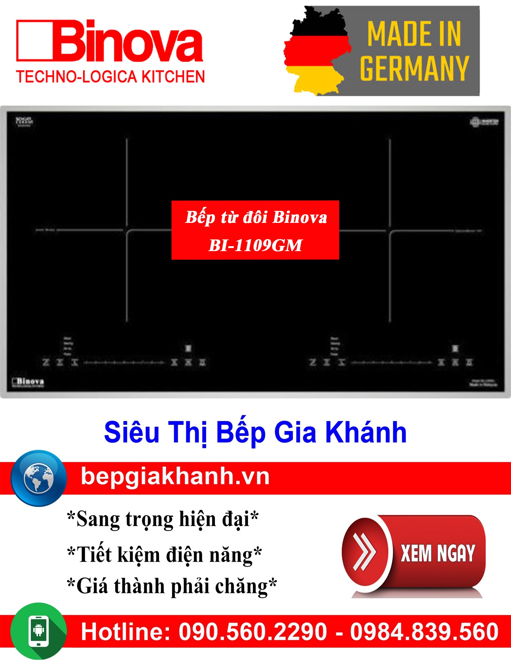 [HCM]Bếp từ đôi Binova BI-1109GM nhập khẩu Đức, bếp từ, bếp điện từ, bếp từ đôi, bếp điện từ đôi, bếp từ giá rẻ, bếp điện từ giá rẻ, bếp từ đơn, bep tu don, bep tu