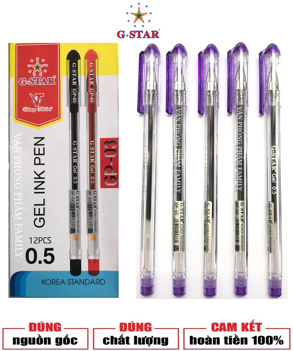 Hộp 12 cây viết gel G-STAR GP03 Đầu bút lướt êm, mực ra đều, không bị nhòe, nét bút đẹp và chuẩn như ý NGÒI 0.5MM