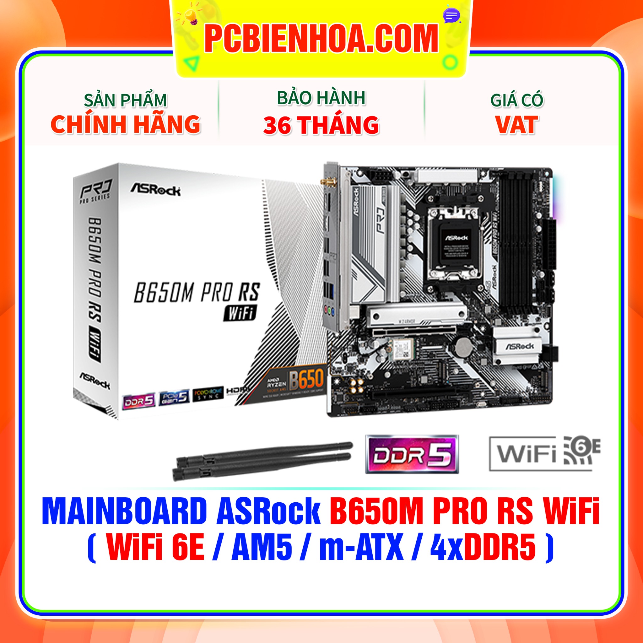 MAINBOARD ASRock B650M PRO RS WiFi  WiFi 6E AM5 m-ATX 4xDDR5