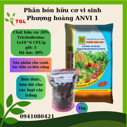 Phân bón, phân bón cây trồng, phân bón hữu cơ vi sinh Anvi1 - túi 1kg - Nông nghiệp Trâu Quỳ