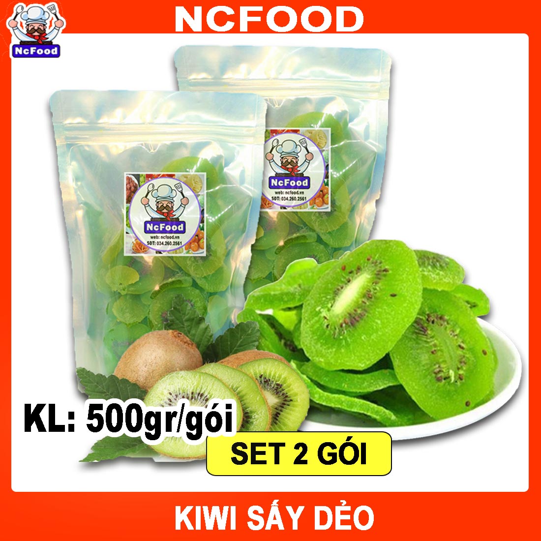 1Kg (2 Gói) Kiwi Sấy Dẻo Loại Ngon (NCFOOD)