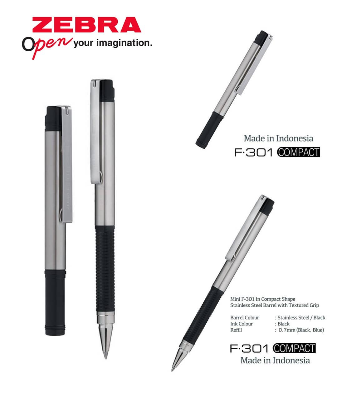 Viết bi zebra f301 compact 0.7mm - mực xanh