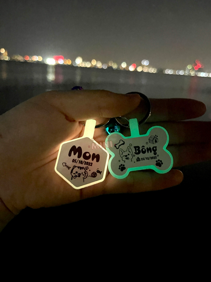 Thẻ tên cho chó mèo, thẻ tên silicon dạ quang khắc tên theo yêu cầu cho chó mèo, thú cưng