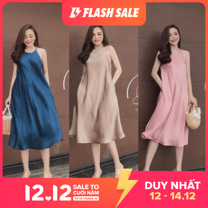 [Deal Hot] Đầm Suông - Váy Suông Cami 2 Dây Lụa Yếm Có Túi 2 Bên