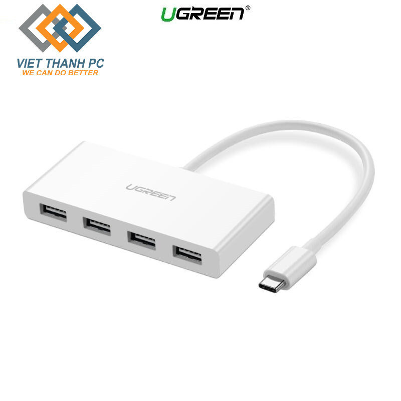 Bộ chuyển đổi type c sang 4 usb 3.0 bọc nhựa abs ugreen 40379 15cm màu trắng - bh 18 tháng