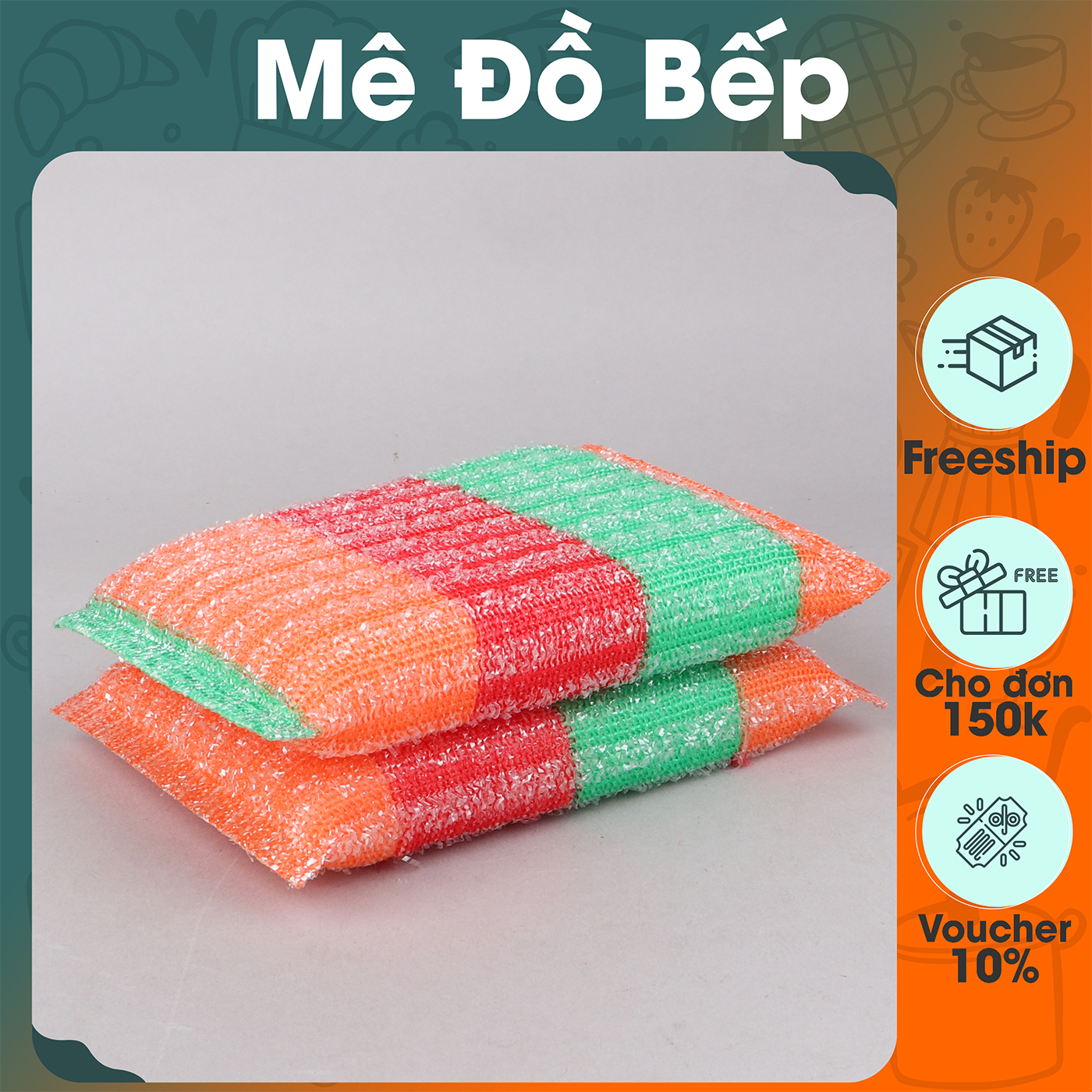 Combo 2 Cước rửa chén Bam House cam đỏ siêu dày lõi mút kháng khuẩn cao cấp CCR07 - Cước rửa chén Cuoc rua chen Mut rua chen