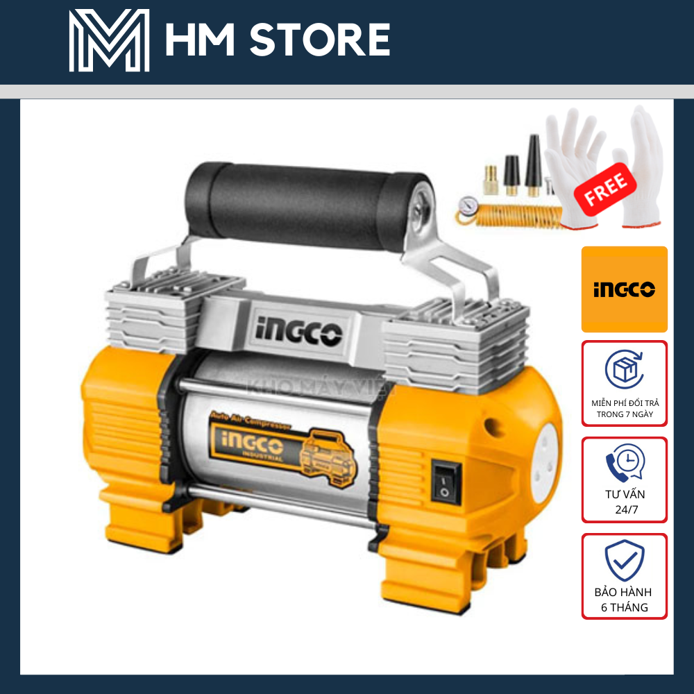 12v máy bơm hơi lốp xe ingco 120psi dây nguồn 3m - sử dụng phun sơn, thổi bụi bẩn, bắn đinh, bắn ghim - aac2508 - hm lock