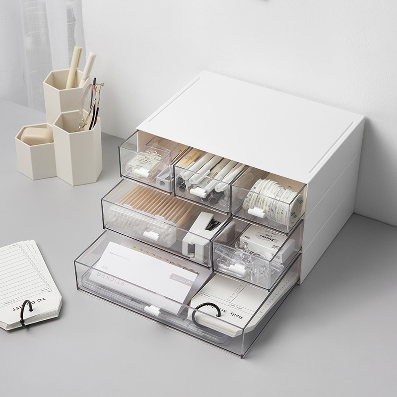 S38 Tủ mini để bàn trong suốt đa năng, kệ tủ ngăn kéo dùng decor bàn học có thể xếp chồng