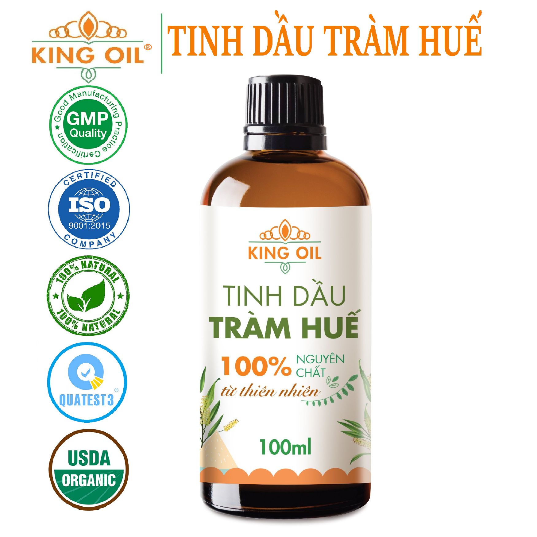Tinh dầu Tràm Huế (Tràm Gió) 100ml nguyên chất chính hiệu từ thiên nhiên dùng cho mẹ và bé, khử khuẩn, đuổi muỗi, xông thơm phòng, giải cảm - KingOil
