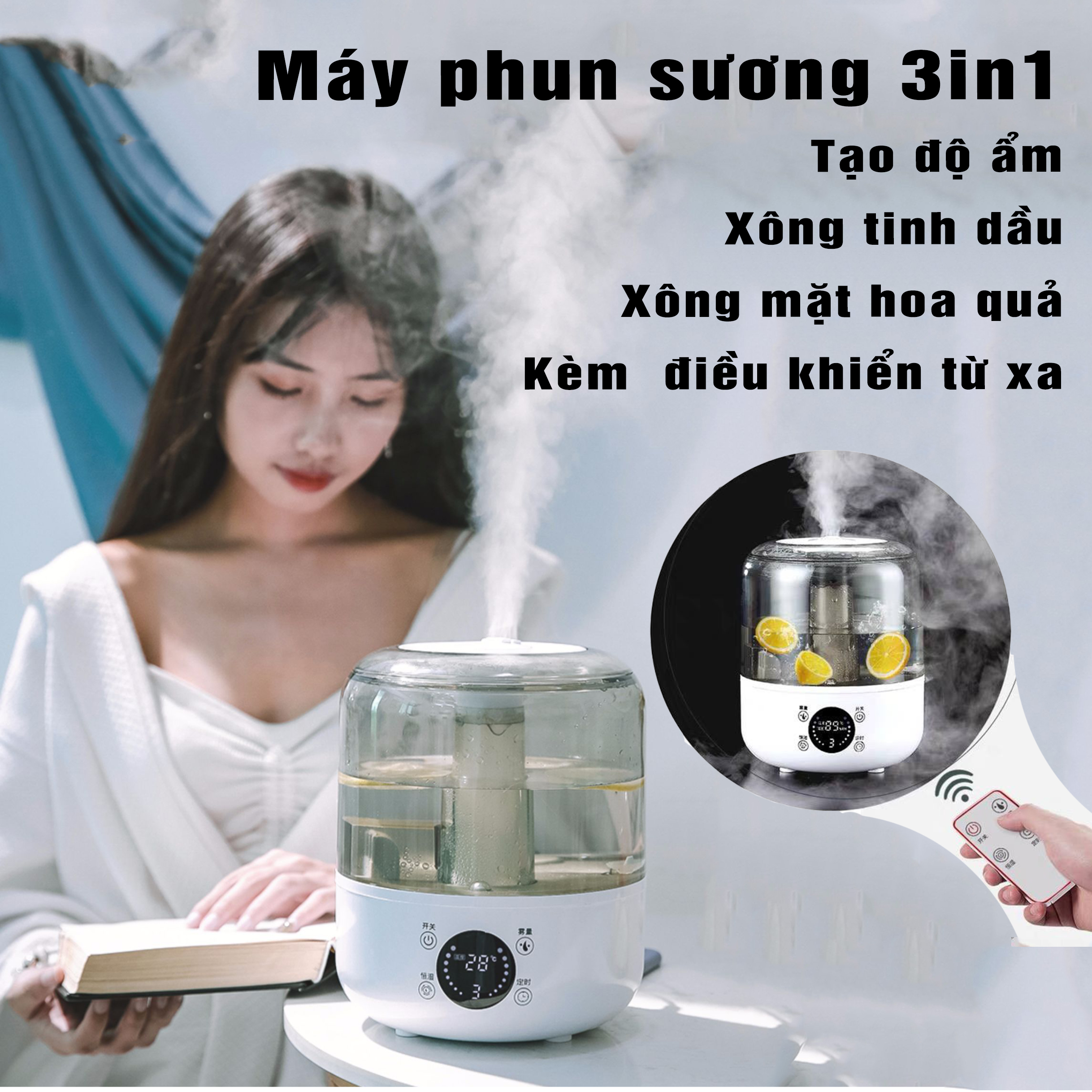 Máy phun sương tạo độ ẩm khếch tán tinh dầu có điều khiển từ xa dung tích 3L BH05