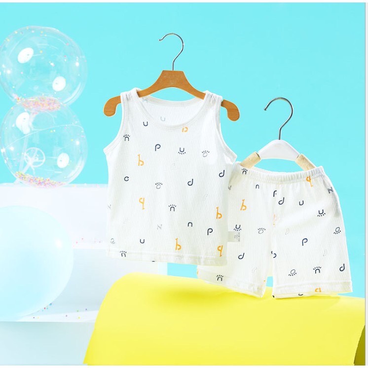 Bộ ba lỗ họa tiết - Com bo 5 bộ quần áo ba lỗ chất coton co giãn cho trẻ sơ sinh
