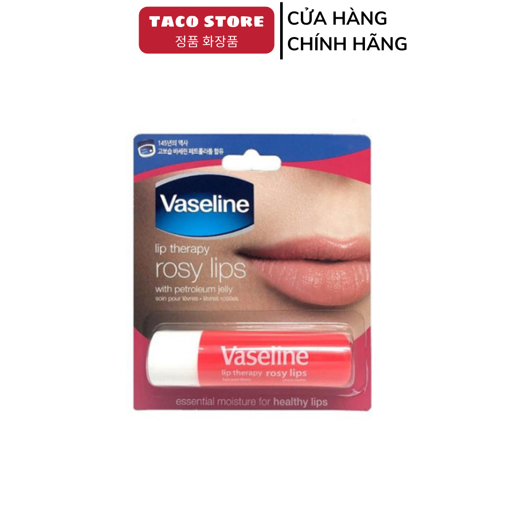 Son dưỡng môi mềm mịn vaseline, chiết xuất bơ cacao, lô hội, hồng xinh 4.8g tacostore