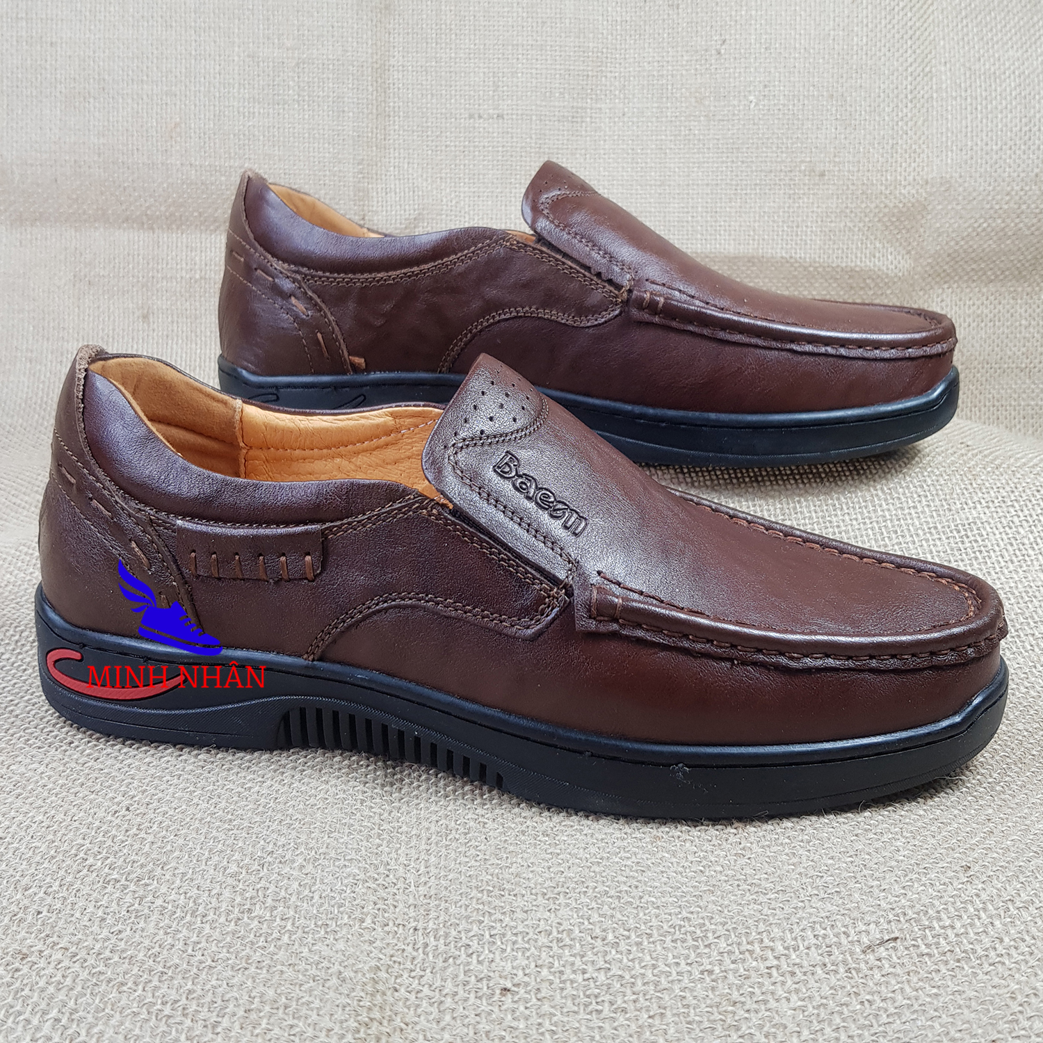 Giày lười nam da bò thật siêu mềm mũi bo tròn dành cho người trẻ, trung niên , cao niên . Bảo hành 12 tháng Giày Cổ điển Da Doanh Nhân Đơn Giản Giày xỏ nam Giày Tây Giày Công Sở hàng hiệu Baem cao cấp giá rẻ sang trọng O-8 màu Cafe