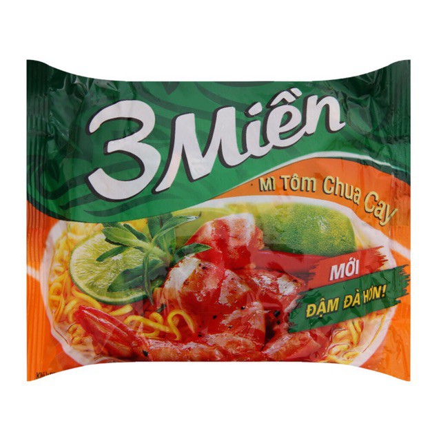 Combo 10 Gói Mì 3 Miền Tôm Chua Cay X 65G/Gói