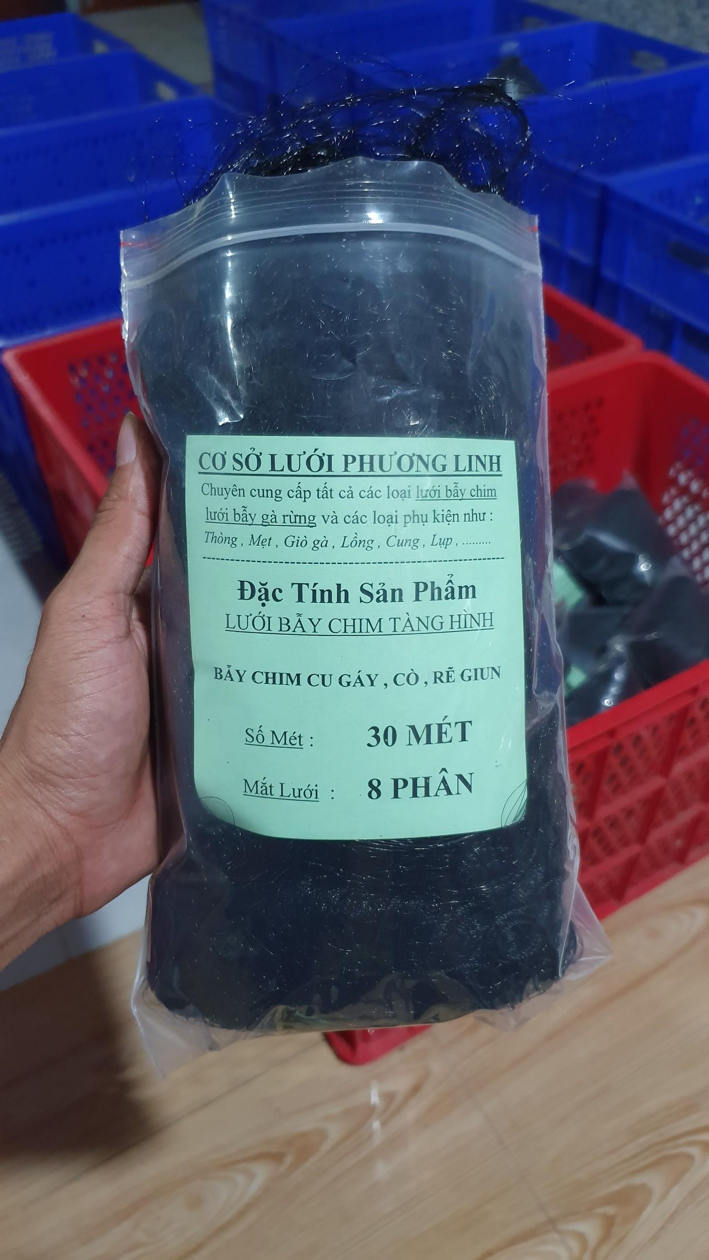 30 mét lưới bẫy cu , cò , quốc , tổng hợp chim ngày ( lỗ 8 phân chiều cao 6m -  5 dây 4 túi ) lưới cước thái màu đen tàng hình