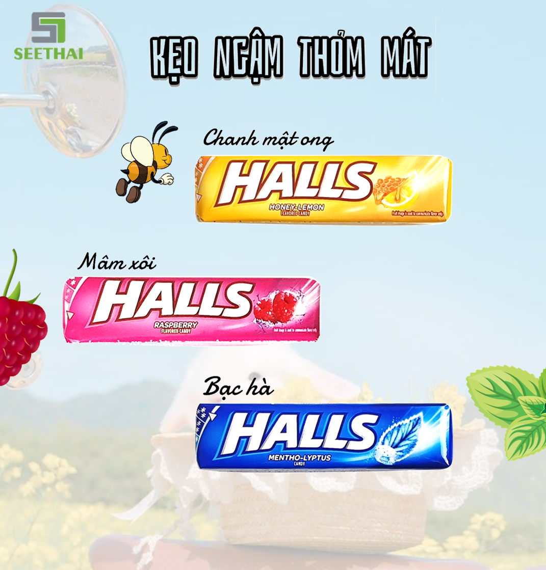 Kẹo ngậm thơm mát HALLS Thái Lan 27.9gr - 9 viên - kẹo thông họng có đường - Halls flavoured candy