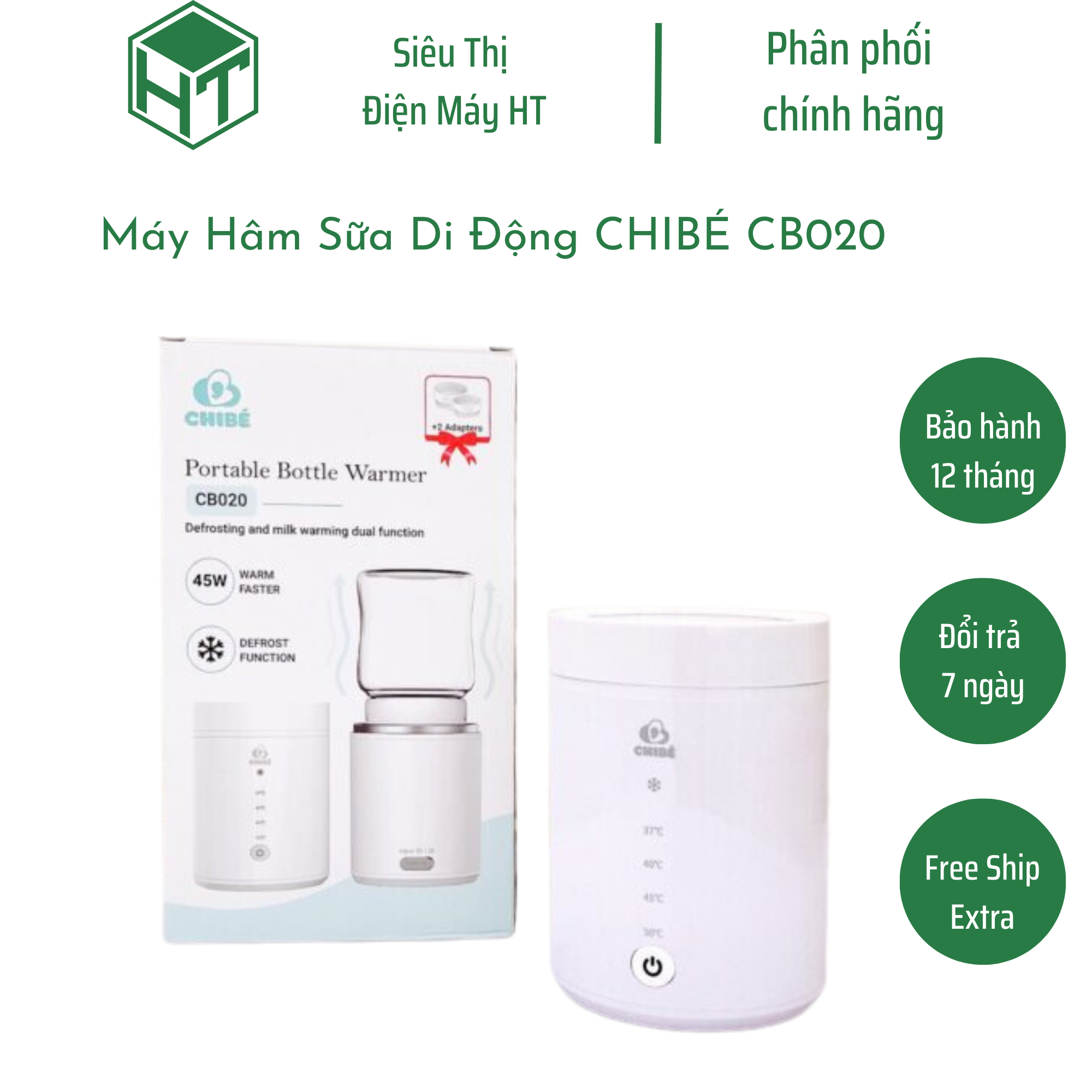 Máy hâm sữa di động chibé cb020 tự động rã đông, làm ấm nhanh chóng tiết kiệm thời gian hâm sữa, kích thước nhỏ gọn, bảo hành lên tới 12 tháng