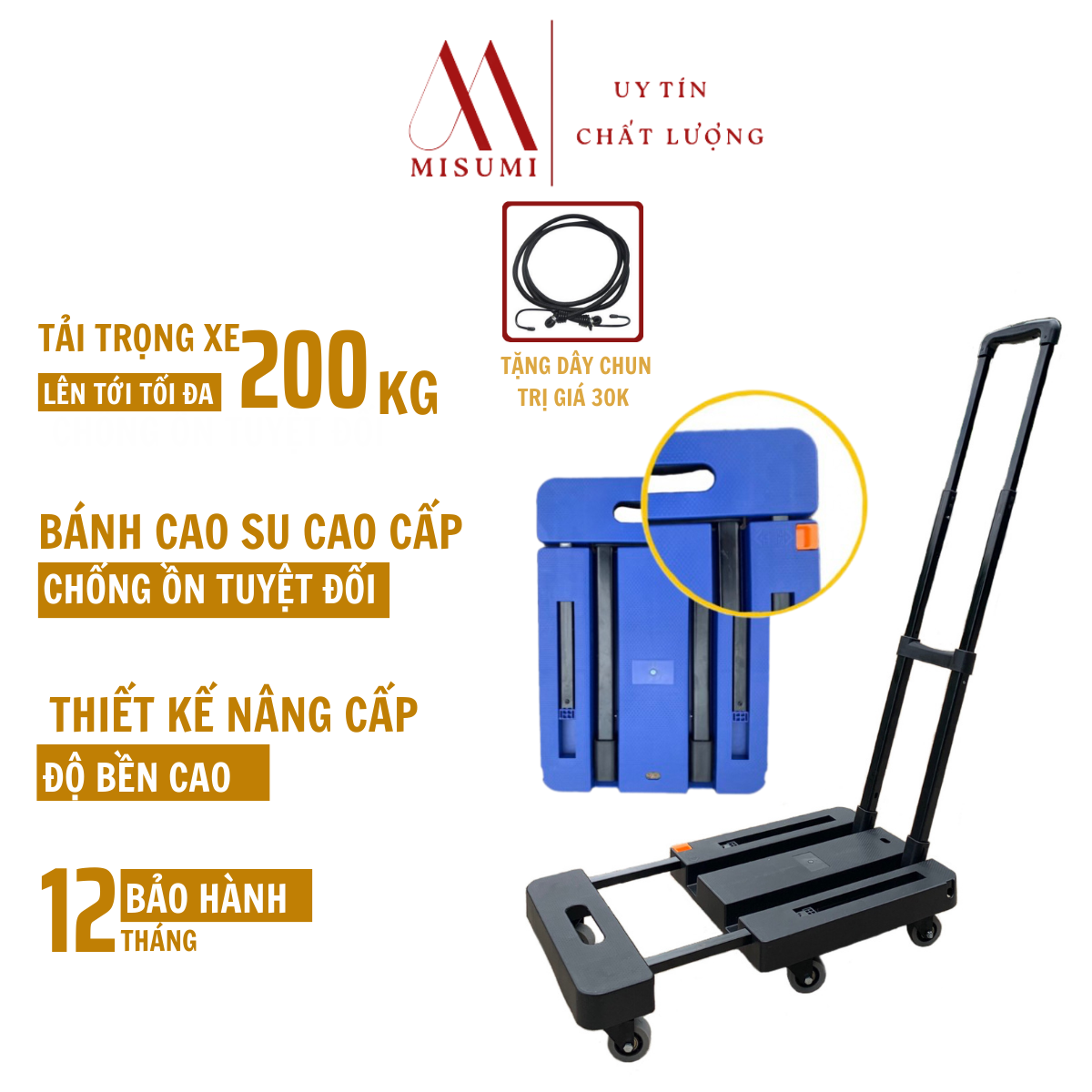 Tải trọng 200kg-Xe Kéo Hàng Gấp Gọn Thông Minh Nhập Khẩu-XKT01
