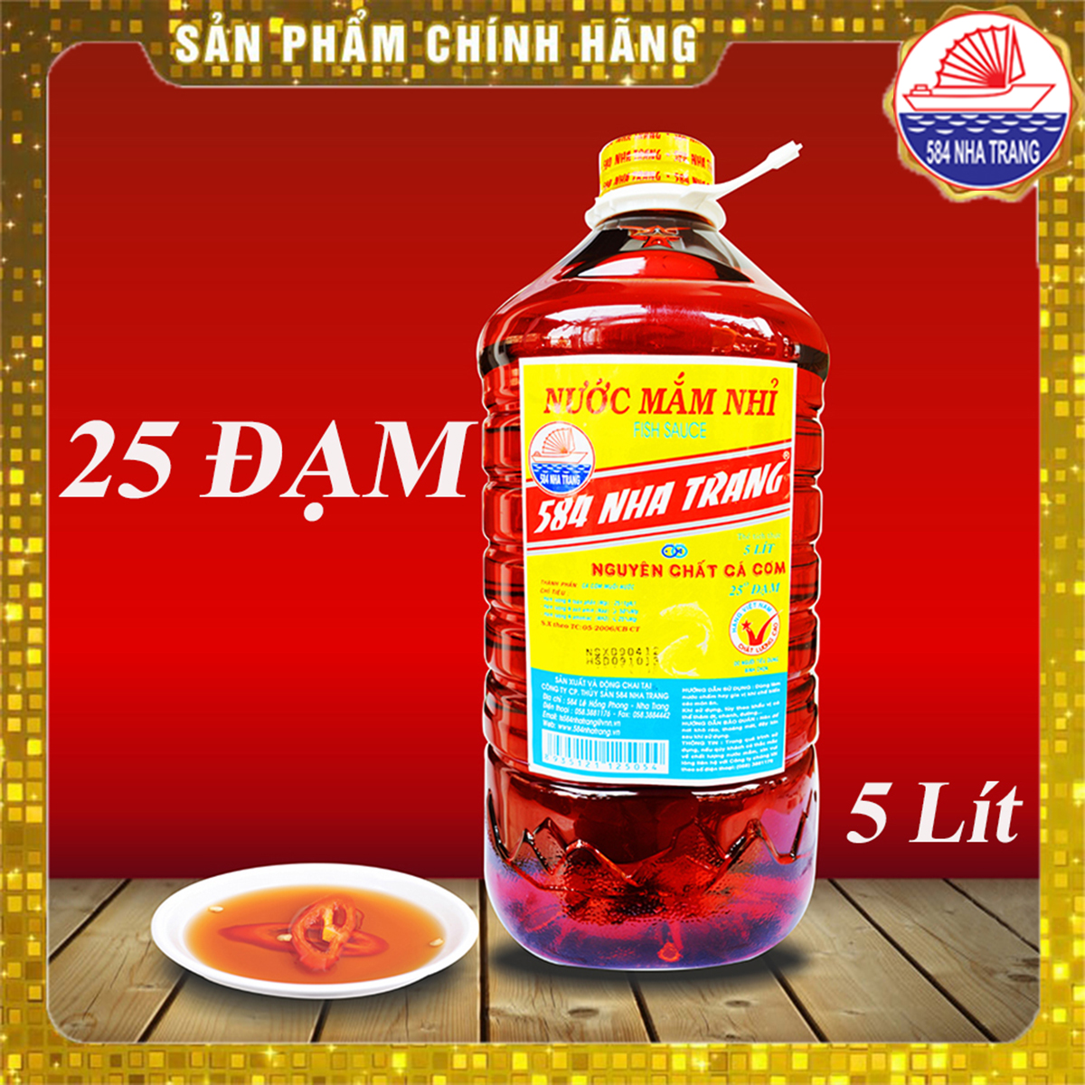 [HCM]Chai 5 Lít Nước mắm Nhỉ Cá cơm 584 Nha Trang - Loại 25 độ Đạm Date luôn mới