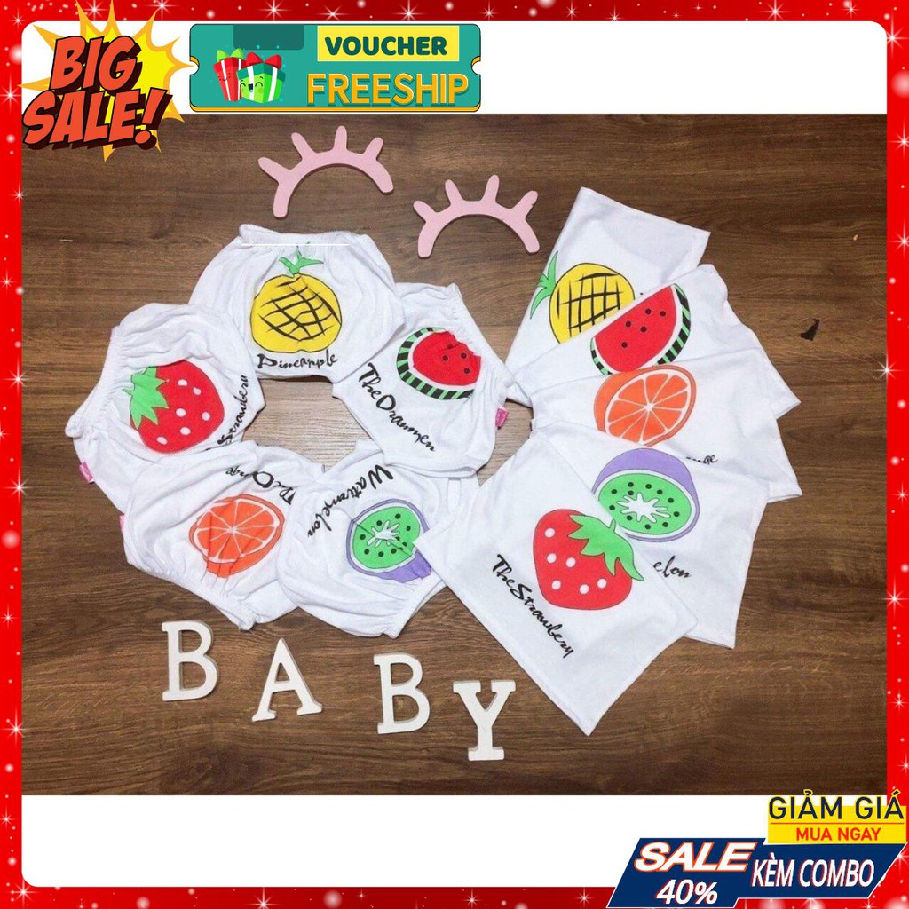 Sét 5 bộ chíp cotton hoa quả cho bé trai, bé gái từ 5-15kg, bộ đồ cho bé, quần áo trẻ em